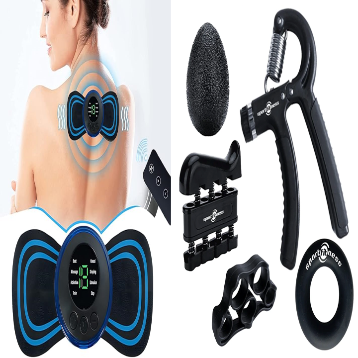 Set Hand Grip + Parche Masajeador EMS